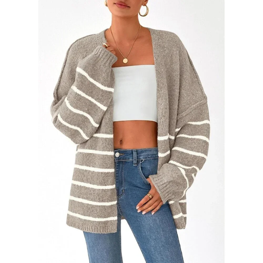 Womens Oversized Knit Cardigan Sweater Long Lantern Sleeve Lightweight